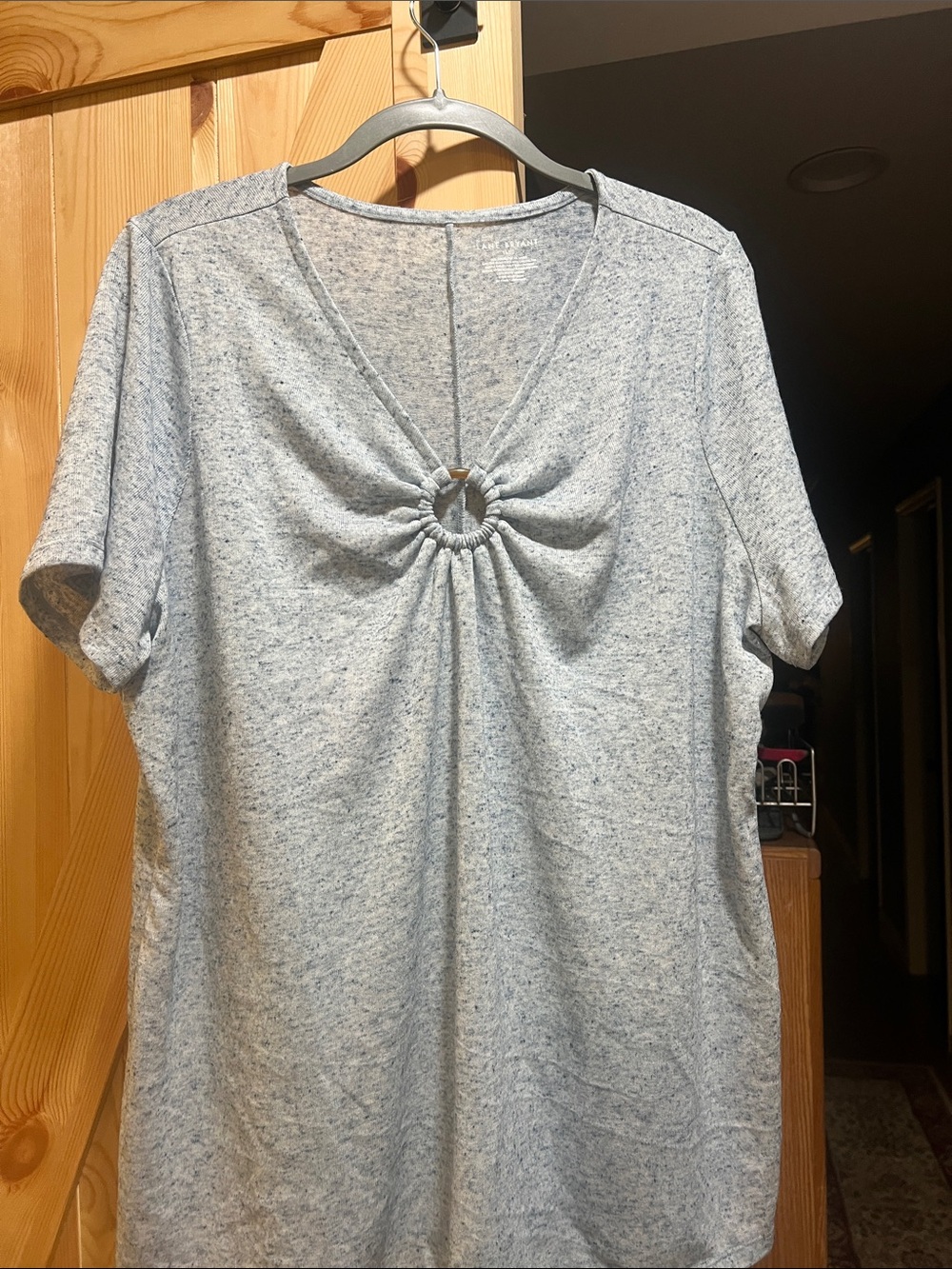 Lane Bryant Heather Gray Short Sleeve Top with Front Ring
